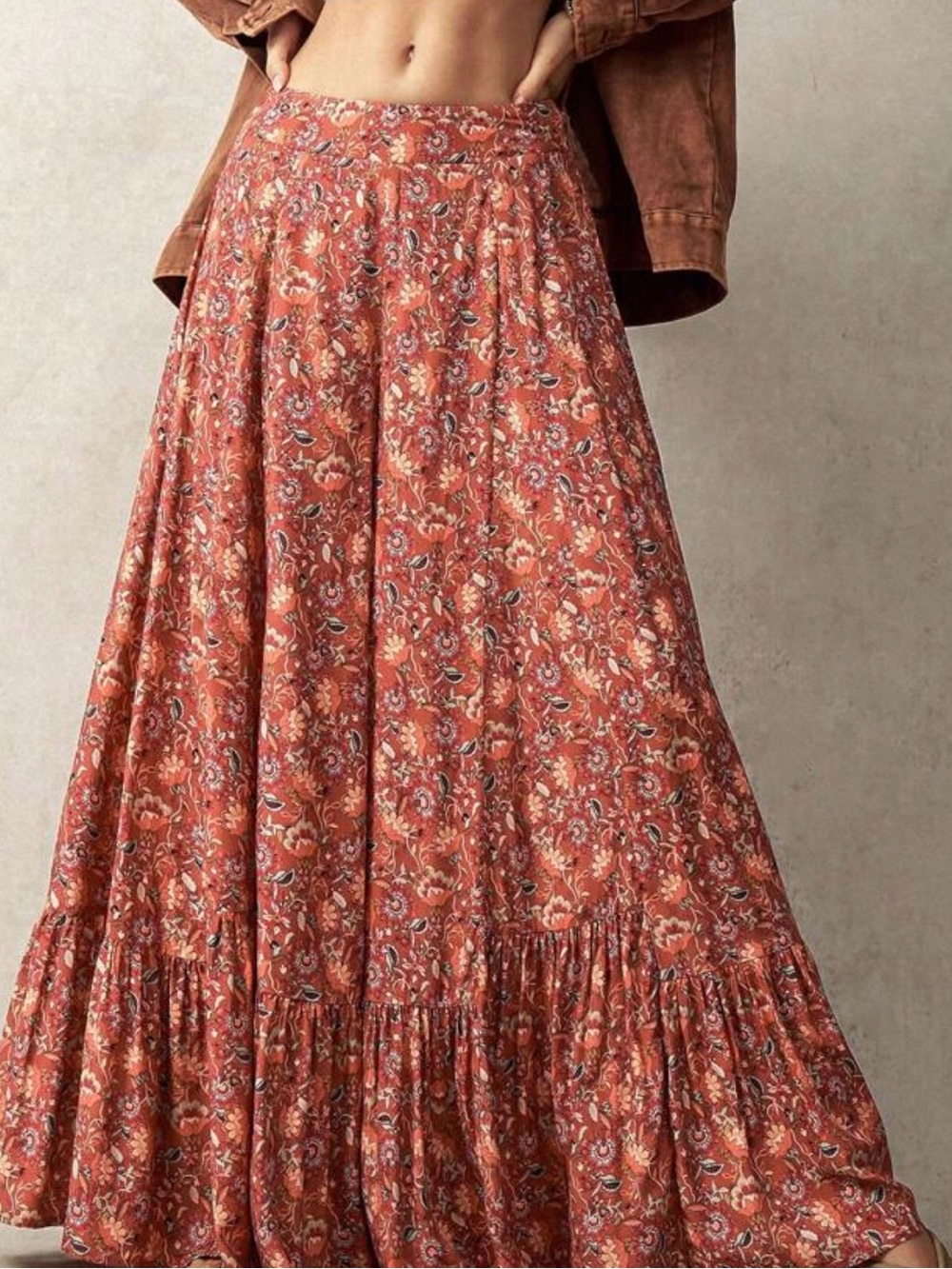 SHEIN Rust Floral Boho Flare Pants - Picture 4 of 7